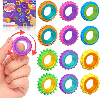 Fidget Toys Sensory Rings for Kids: 12 Pack Finger Spinner Rings - Texture Stress Toys for Kids Autism Calming - Fun