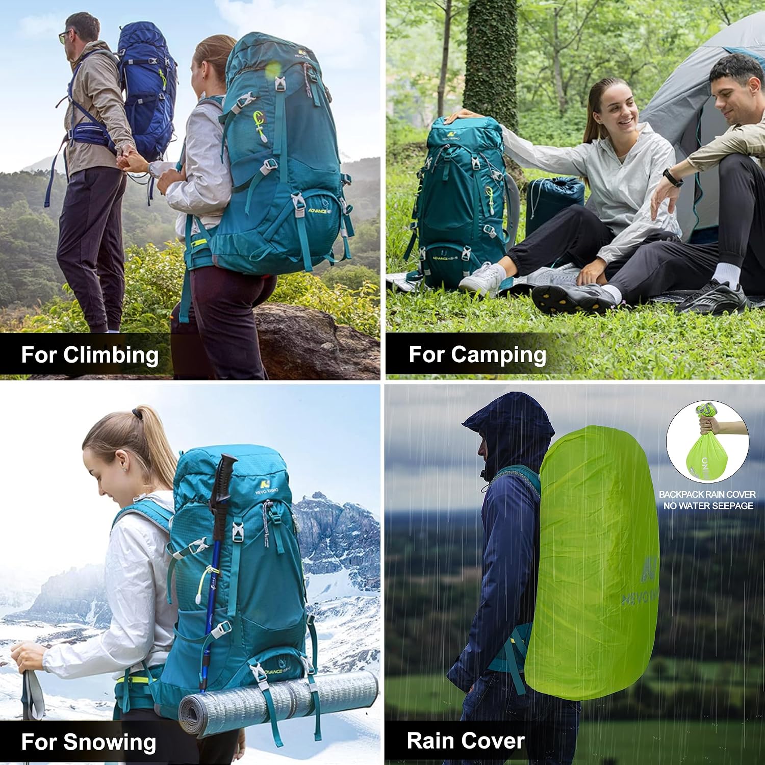 Internal Frame Hiking Backpack 50/60/65/70/80L, Mountain Climbing Camping Backpack Daypack Waterproof Rain Cover