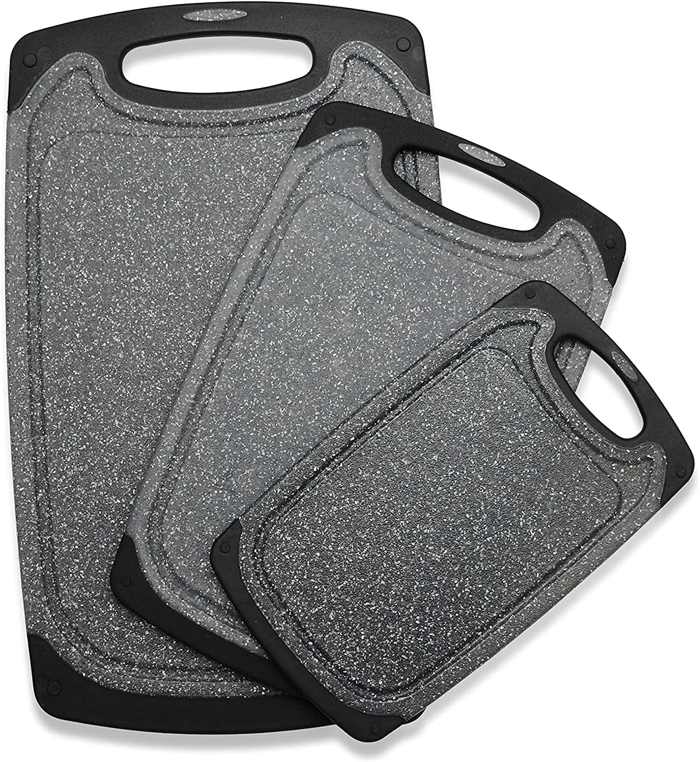 Plastic Cutting Boards Set of 3 for Kitchen, Thick Chopping Board with Deep Juice Grooves, Non‑Slip Feet, Easy Grip