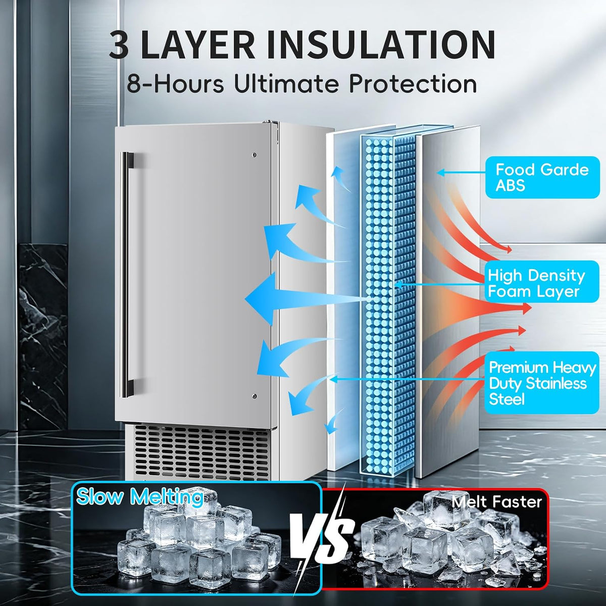 100Lbs/24H Commercial Ice Maker, 30Lbs Storage with Self-Cleaning