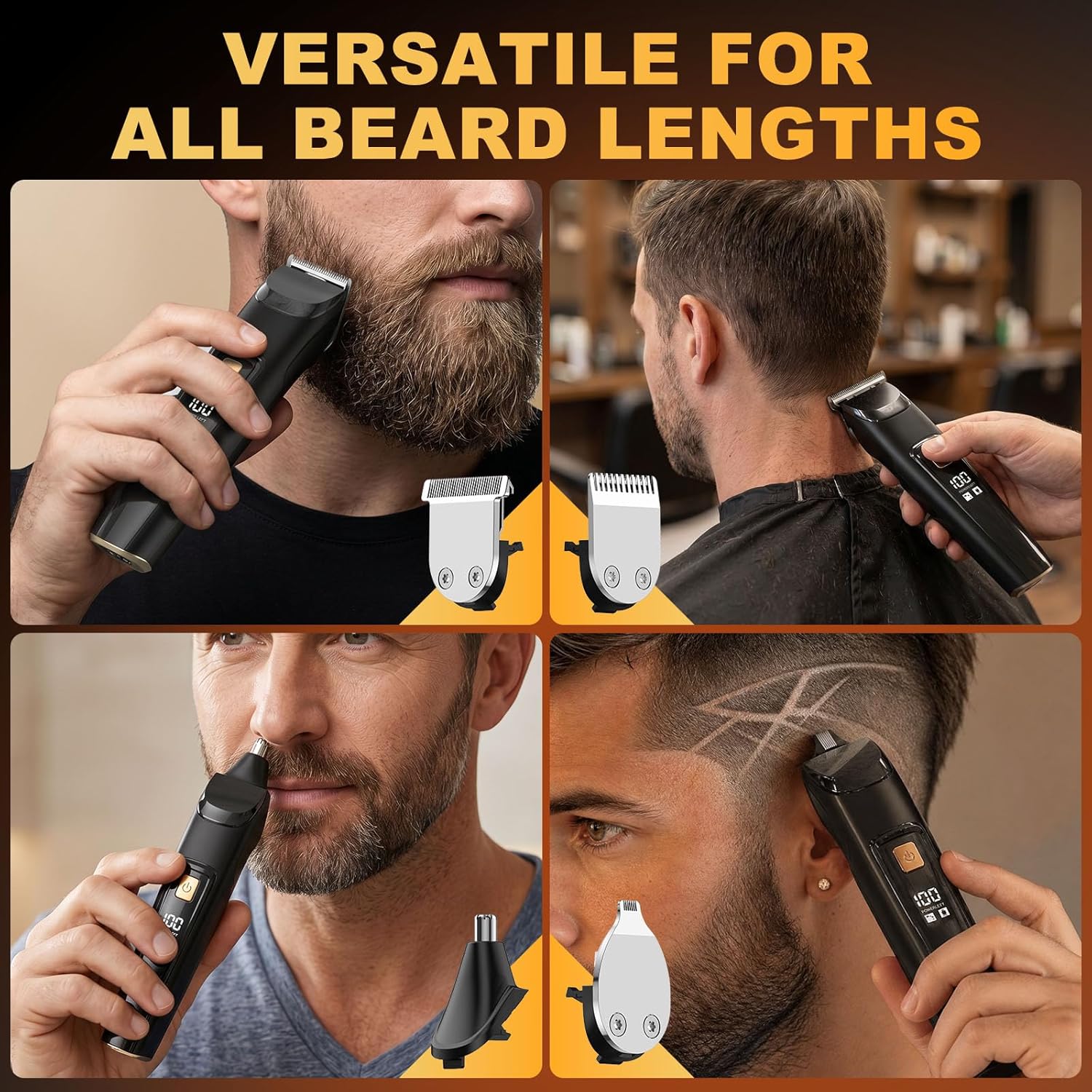 Beard Trimmer for Men, All-in-One Electric Razor & Hair Clipper, Waterproof Cordless Mustache Grooming Kit
