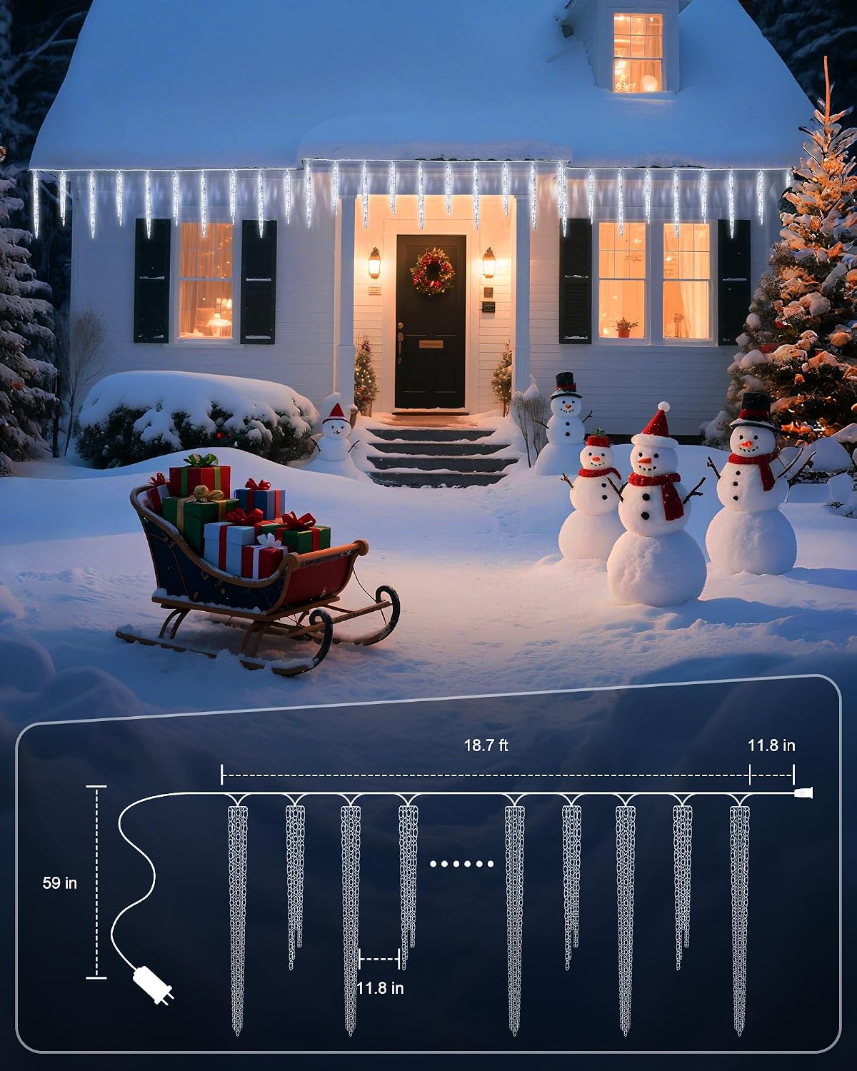 Icicle Lights Outdoor with Clips, 20ft 100 LED 20 Tubes Twinkling White Christmas String Lights, Connectable