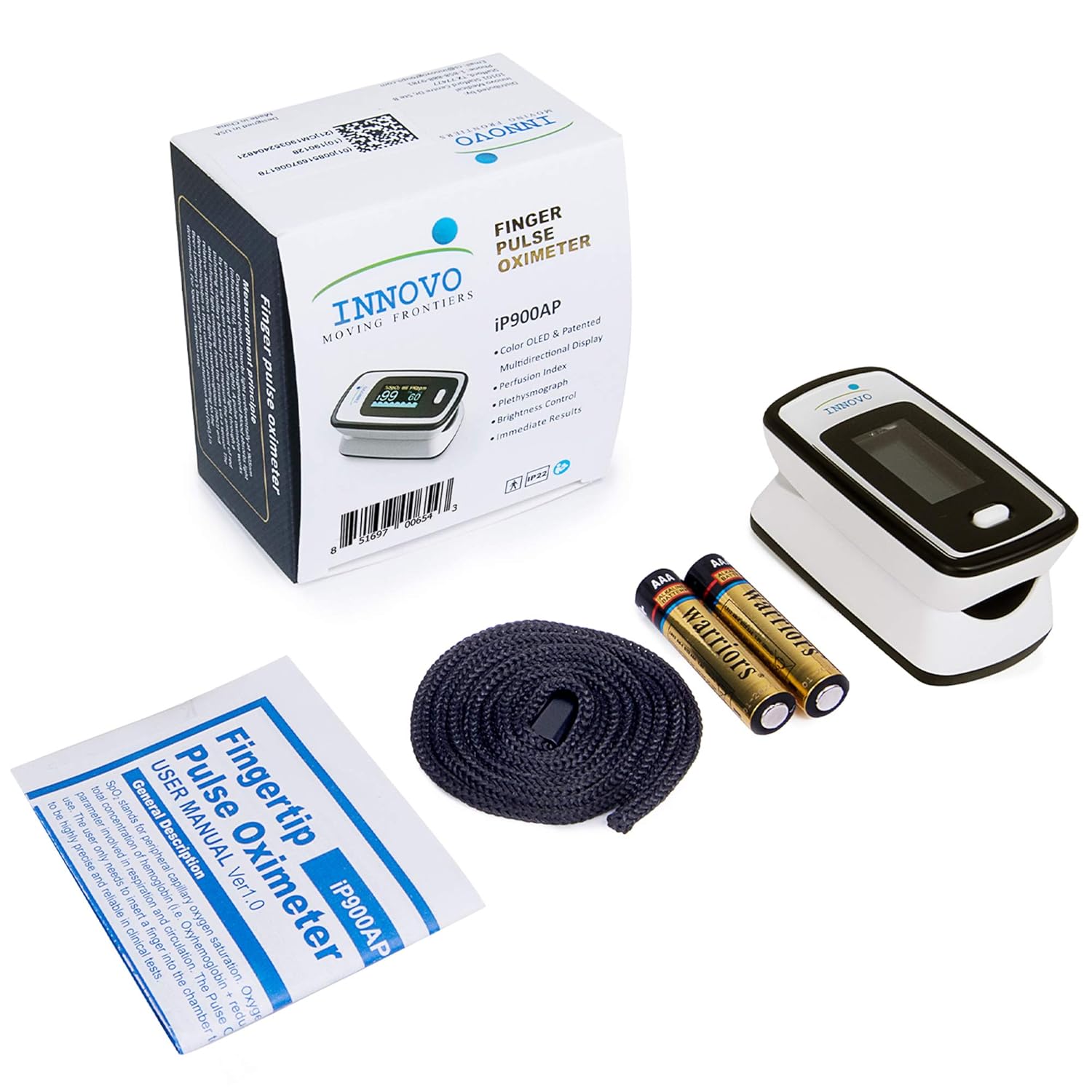 Deluxe iP900AP Fingertip Pulse Oximeter Blood Oxygen Saturation Monitor with Alarm, Plethysmograph and Perfusion Index