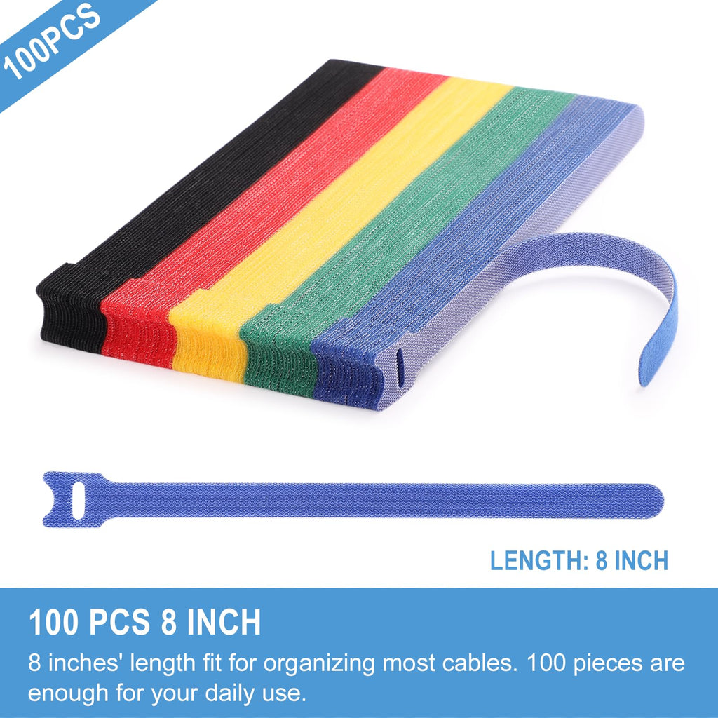 100 PCS 8 Inches Reusable Cable Ties | Adjustable Cord Wraps, Cable Straps