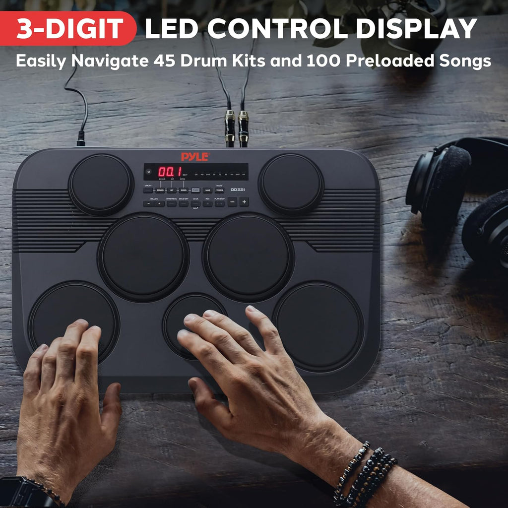 Electronic Tabletop Digital Drum Set, Compact Portable Drum Pad Kit w/ 7 Touch Sensitive Drum Pads and Pedals, 273