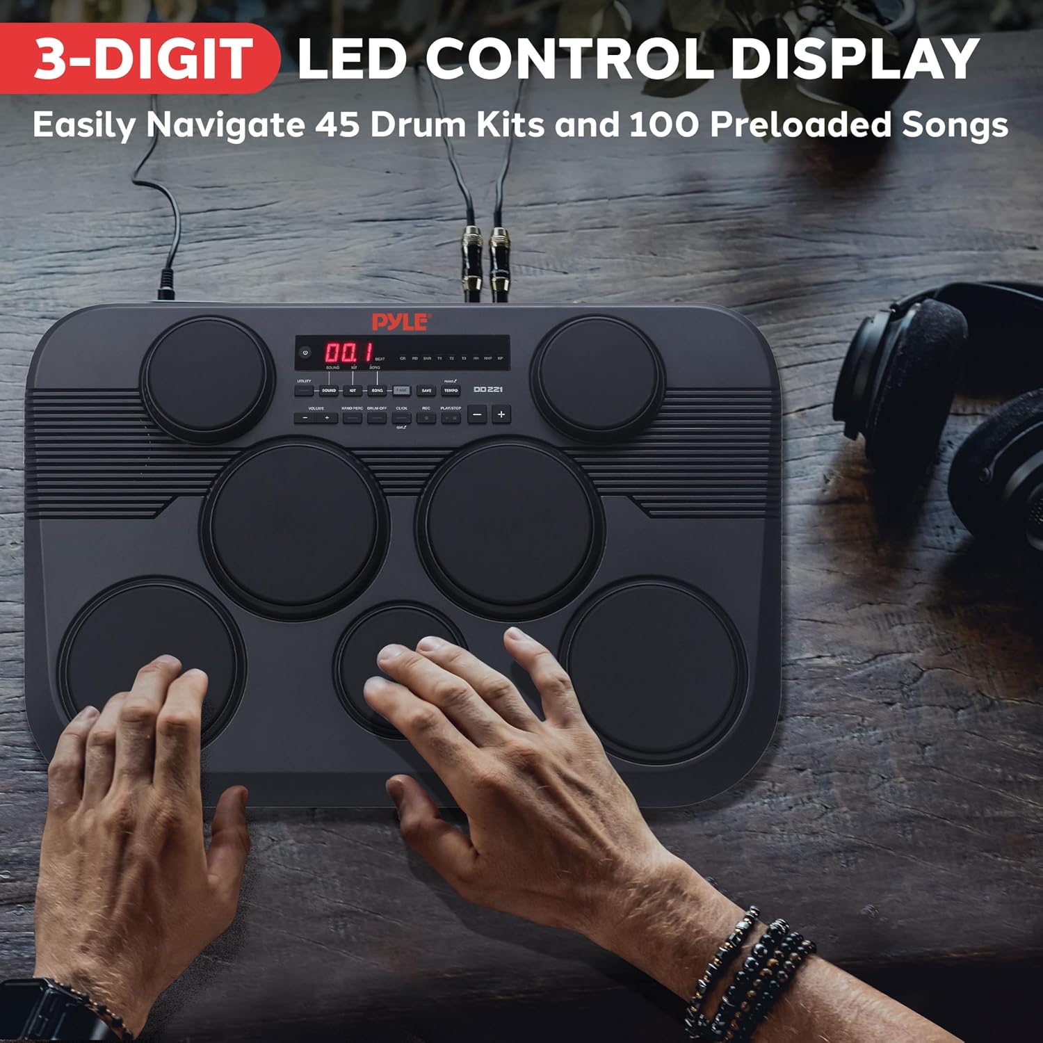 Electronic Tabletop Digital Drum Set, Compact Portable Drum Pad Kit w/ 7 Touch Sensitive Drum Pads and Pedals, 273