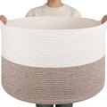 90L XXXLarge Blanket Basket for Living Room, 21.7" x 13.8" Woven Cotton Rope Laundry Basket for Organizing Pillows