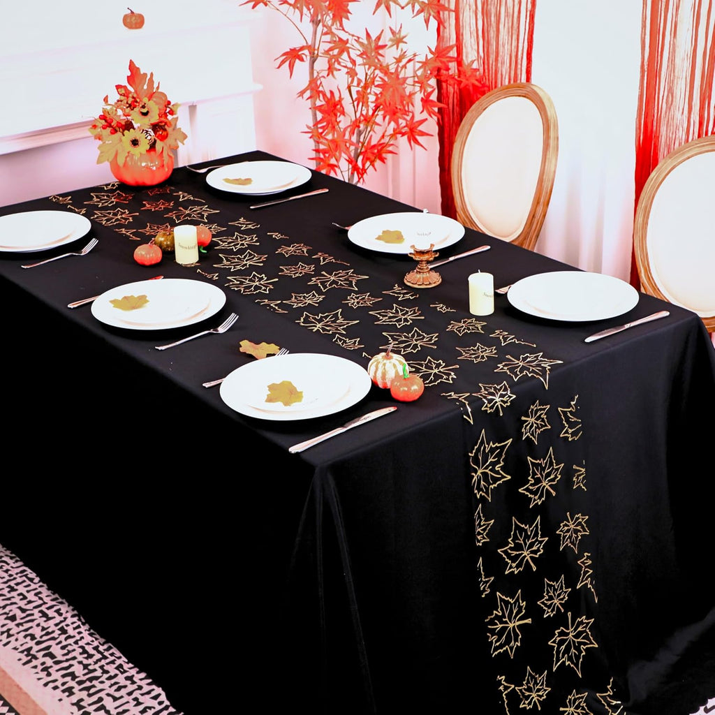 Fall Table Runners, Gold Maple Leaves Thanksgiving Table Decorations for Autumn Harvest Sequin Glitter Lightweight