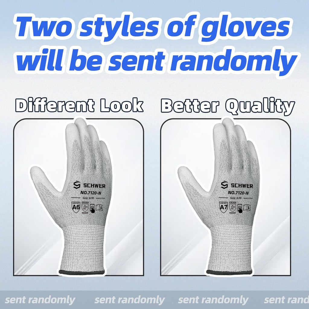 3 Pairs Cut Resistant Gloves ANSI A6/A7 (Send Randomly) Cut Proof Work Gloves, Touchscreen