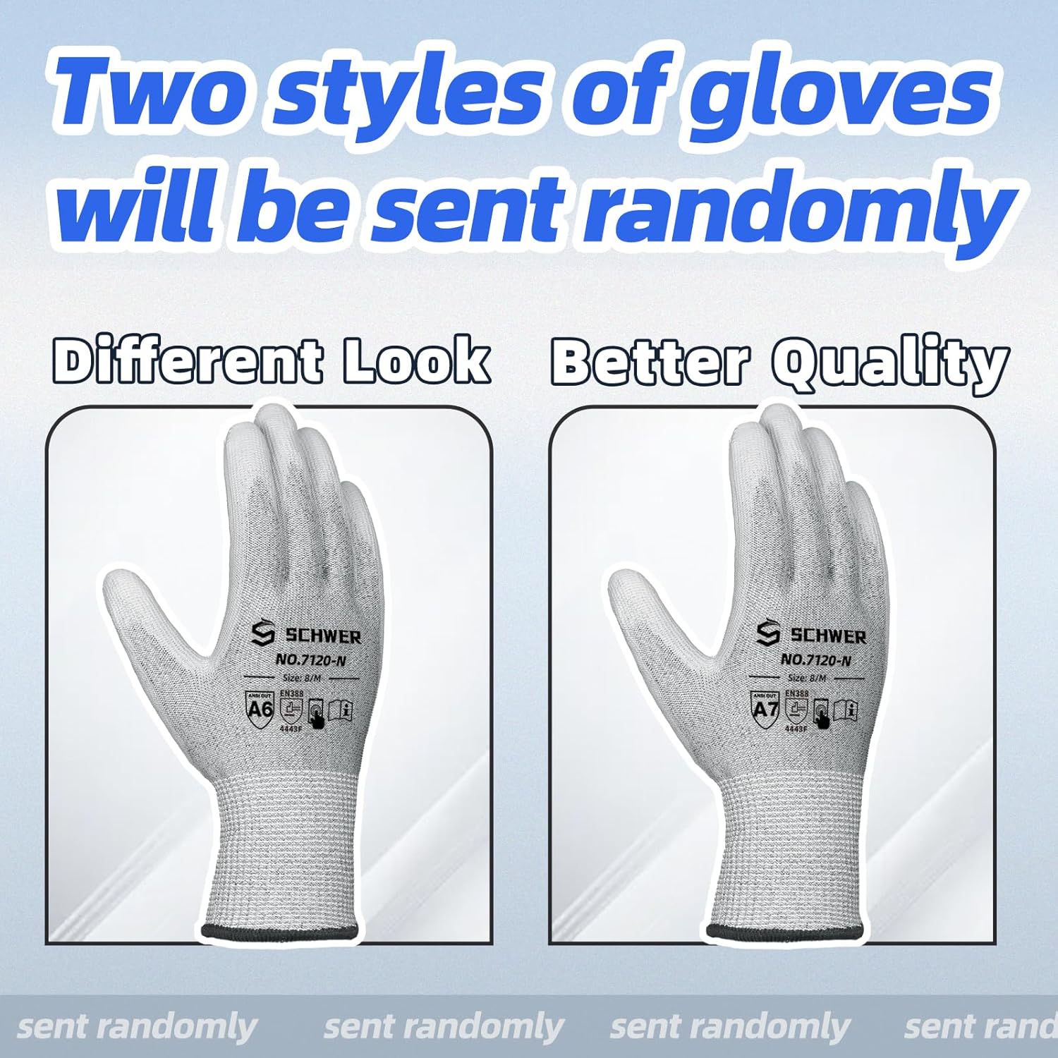 3 Pairs Cut Resistant Gloves ANSI A6/A7 (Send Randomly) Cut Proof Work Gloves, Touchscreen