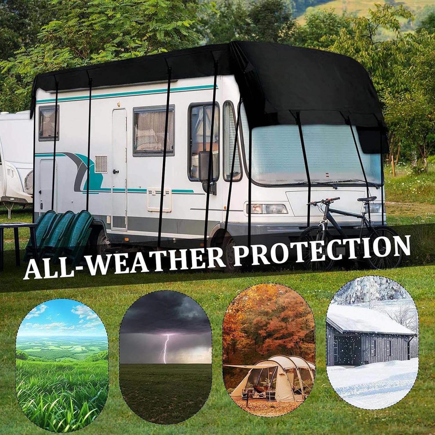 Rv Cover 210D Oxford Cloth Travel Trailer RV Cover Wind, Rain and Snow Proof Waterproof Travel Trailer Cover Class C