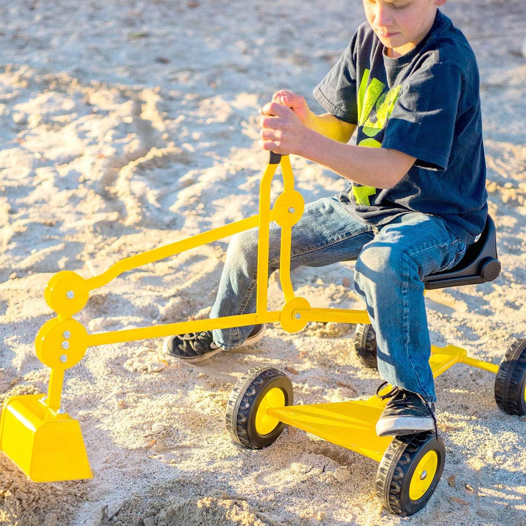 Sandbox Digger Toy Excavator with Wheels- Foldable Playground Equipment for Outdoor Play w/No-Bend, No-Pinch Heavy