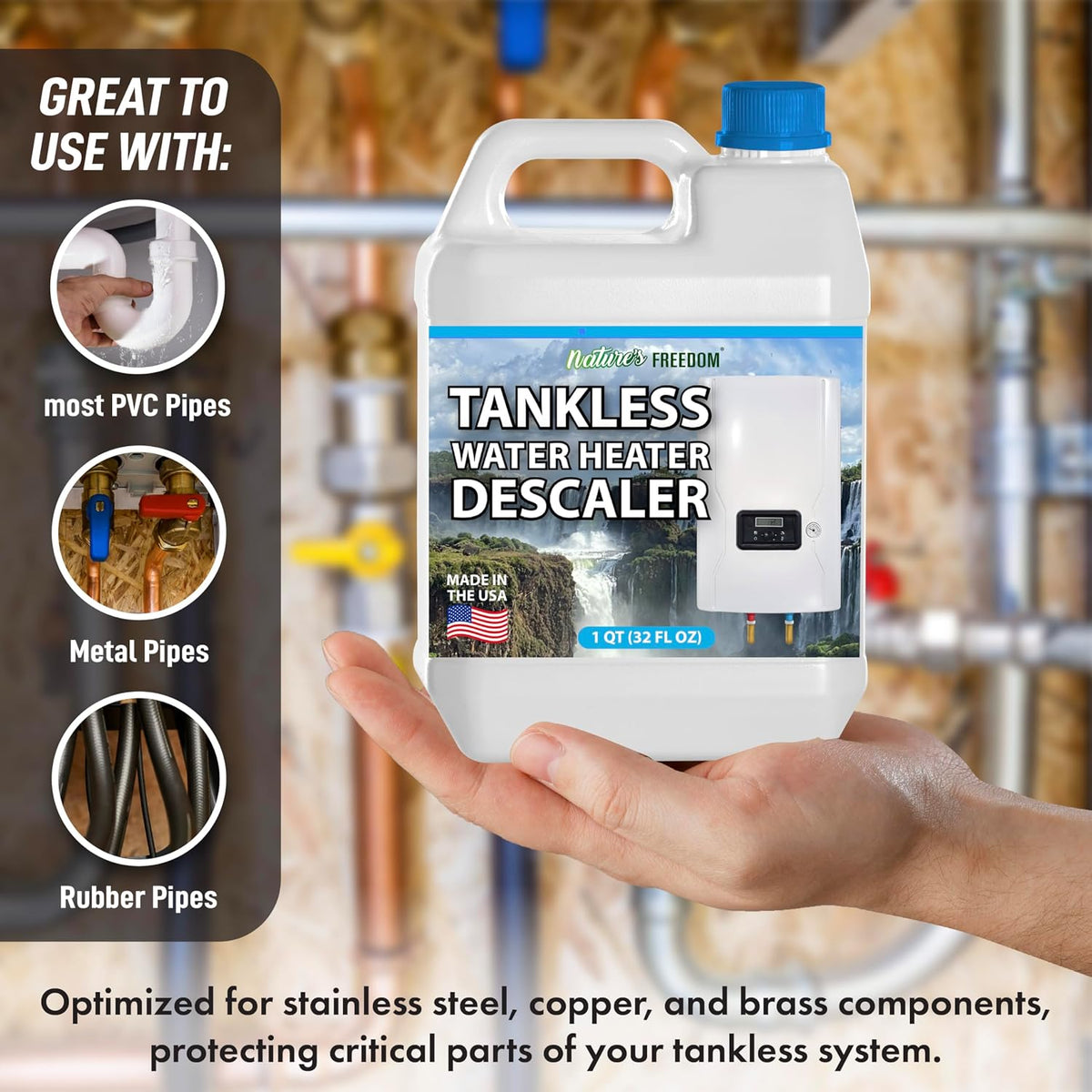 Tankless Water Heater Flush Descaler, Quart (32 oz) – Professional Non-Toxic Descaling Solution, Biodegradable, Made