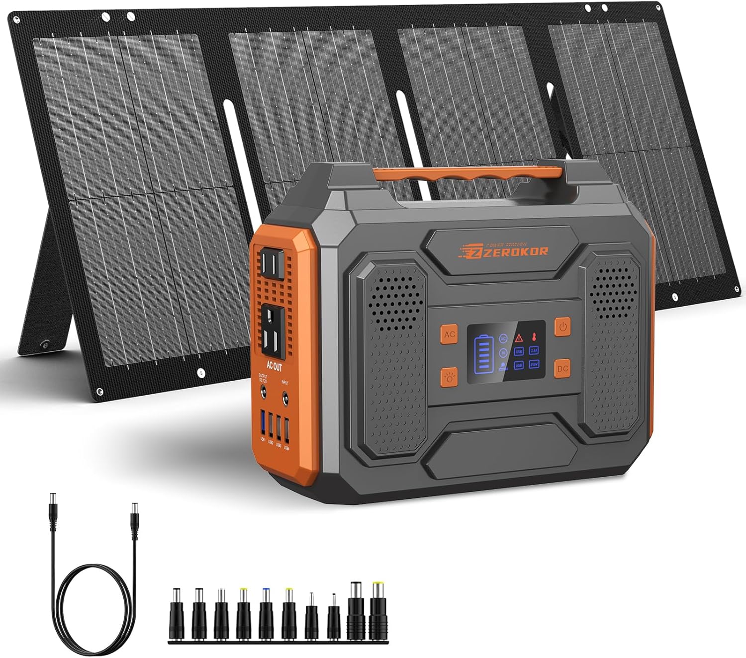 Portable Solar Generator, 300W Portable Power Station with Foldable 60W Solar Panel,110V Pure Sine Wave 280Wh Battery