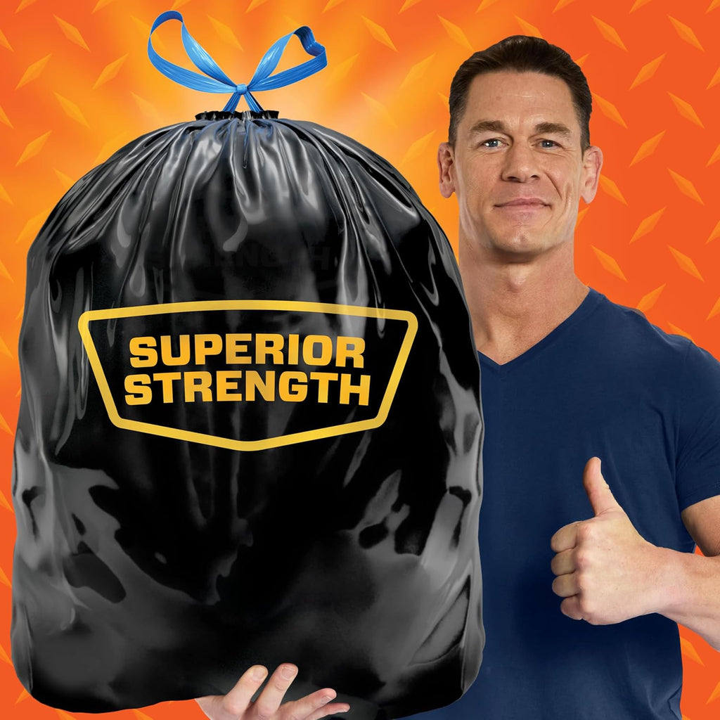 Strong 30 Gallon Trash Bags with Drawstrings, Black, Unscented, 74ct