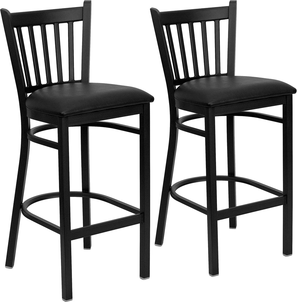 Hercules Vertical Back Restaurant Barstool, Black, 2-Pack