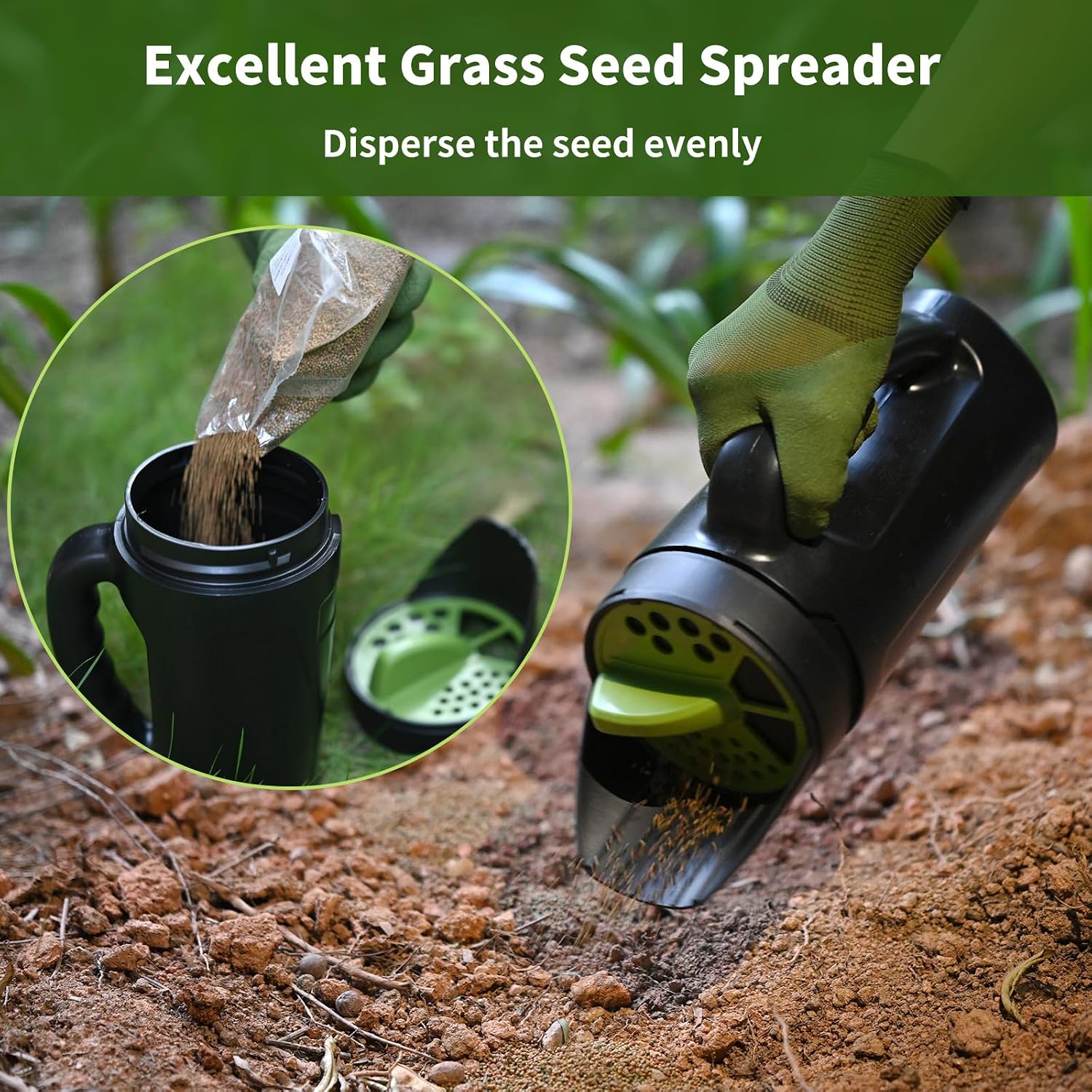 Seed Spreader Hand Held, Hand Spreader Lawn and Garden for Fertilizer Grass Seed Salt Ice Melt Earth Food, Seed