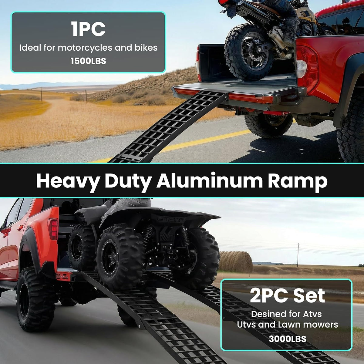 7.5 FT Heavy Duty Aluminum Folding Loading Ramp for Pickup Trucks, 3000 lbs Capacity Truck Loading Ramps for