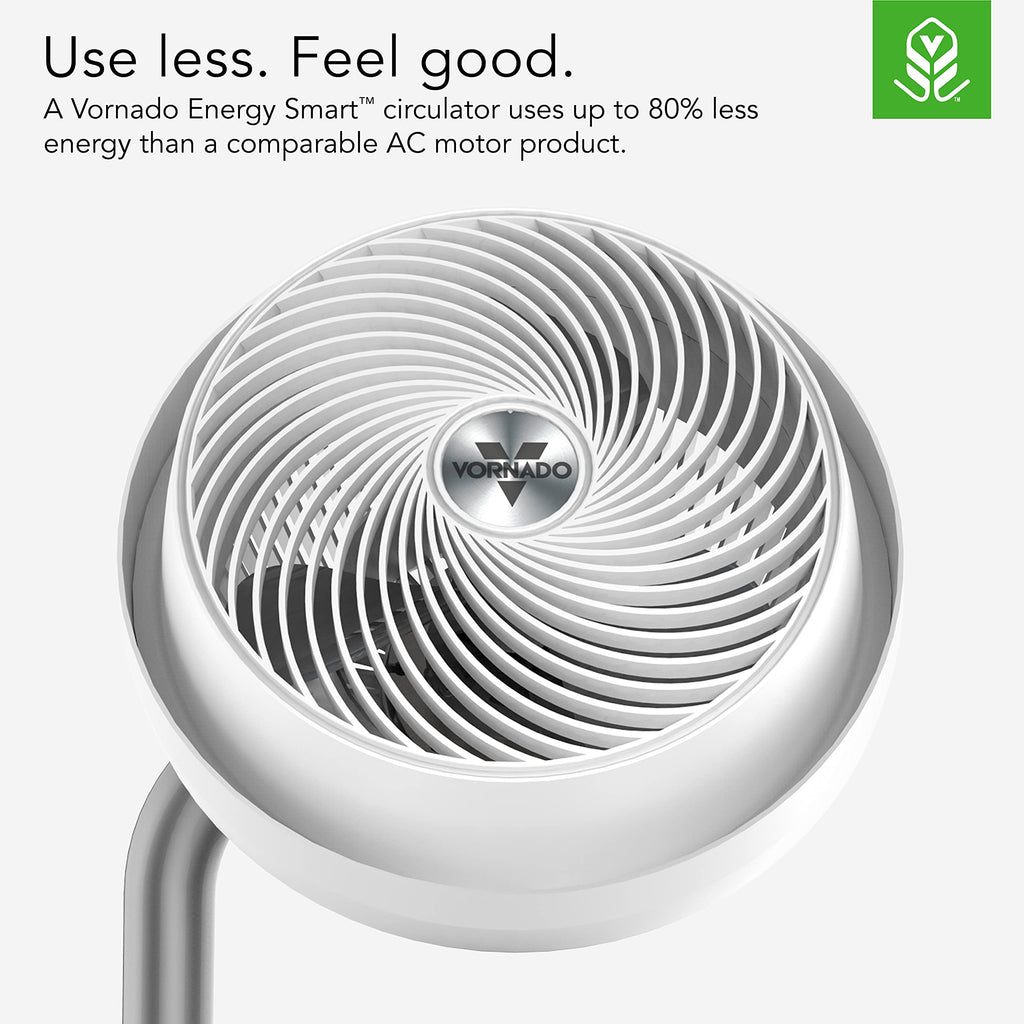 693DC Energy Smart Mid-Size Air Circulator Fan with Variable Speed Control and Adjustable Height, White