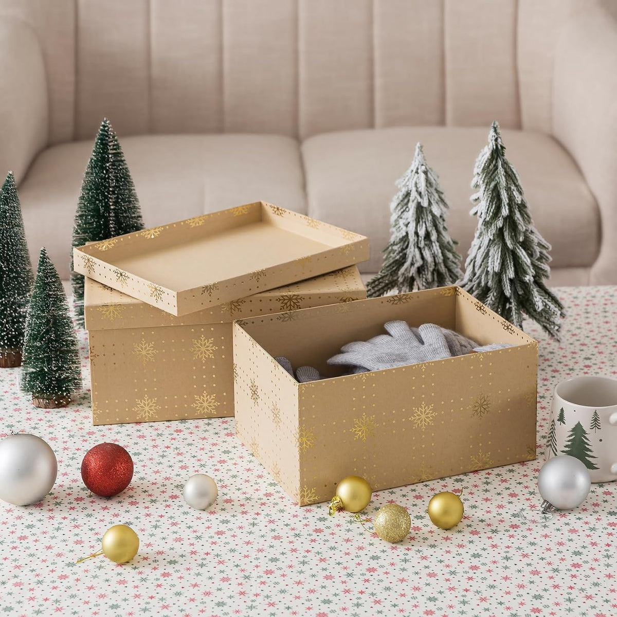 Large Christmas Nesting Gift Boxes with Lids, Set of 2, Kraft