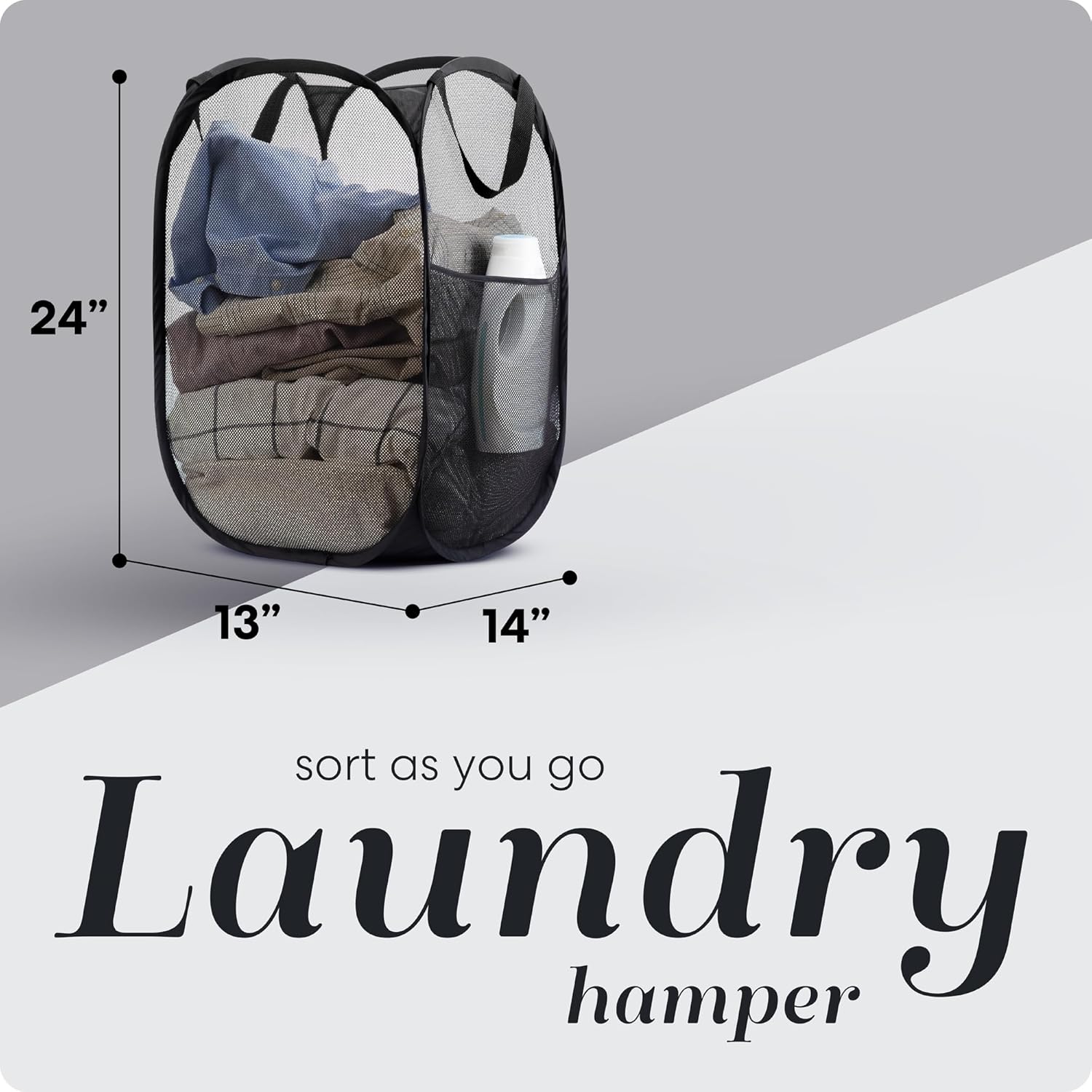 Collapsible Mesh Pop Up Hamper with Wide Opening and Side Pocket - Breathable, Sturdy, Foldable, and Space-Saving