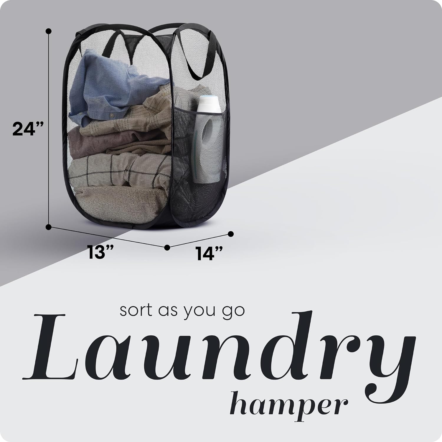 Collapsible Mesh Pop Up Hamper with Wide Opening and Side Pocket - Breathable, Sturdy, Foldable, and Space-Saving
