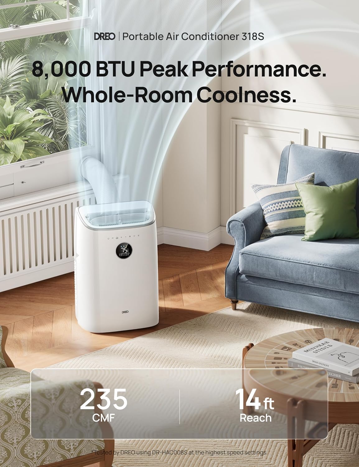 Portable Air Conditioner 318S, 8000 BTU ASHRAE (5000 BTU DOE) Smart AC Unit for Bedroom with Drainage-free Cooling