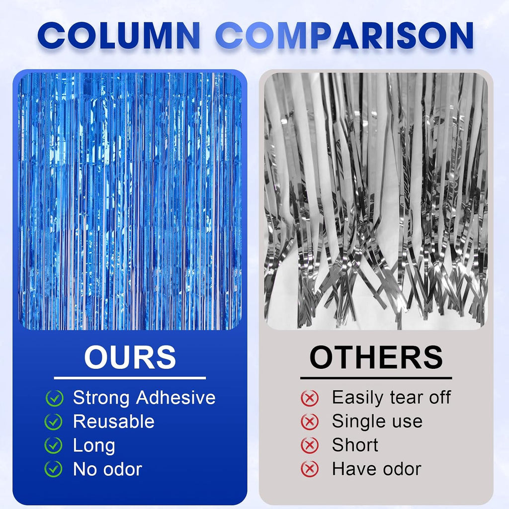 3 Pack 3.3 x 8.2 ft Laser Blue Foil Fringe Backdrop Curtains, Tinsel Streamers Birthday Party Decorations, Fringe