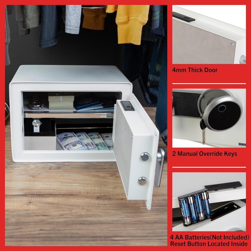 Biometric Safe - Lock Box with Fingerprint Scanner and Digital Key for Quick Access - Money Safe for Cash and Jewelry