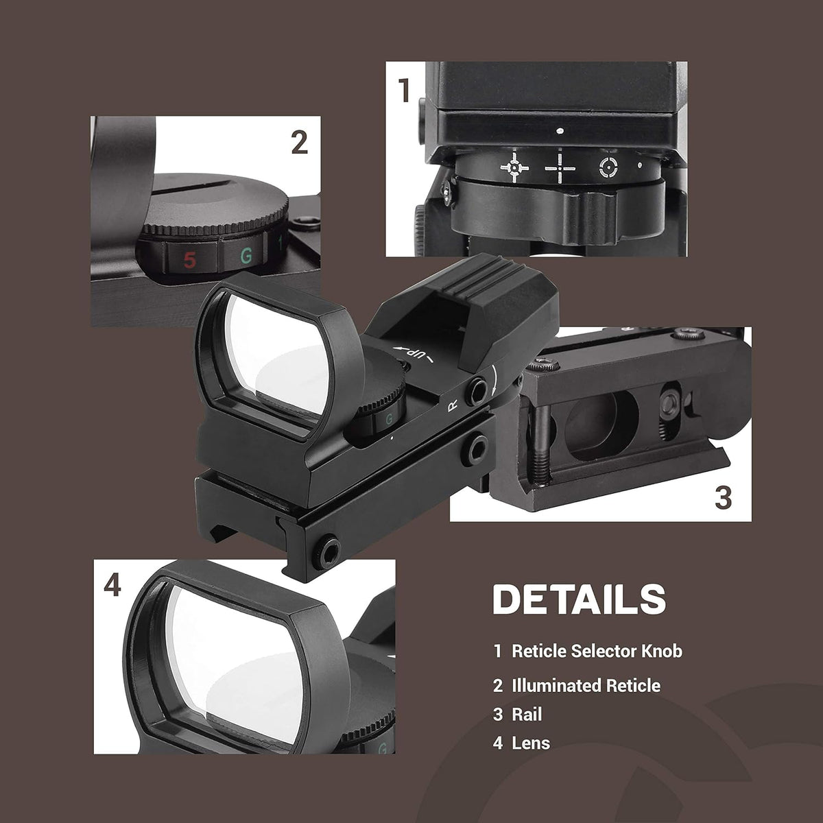 Red Green Dot Sight Reflex Sight Scope with 4 Reticles and 20/22mm Rail Mounts Waterproof Shockproof with 5