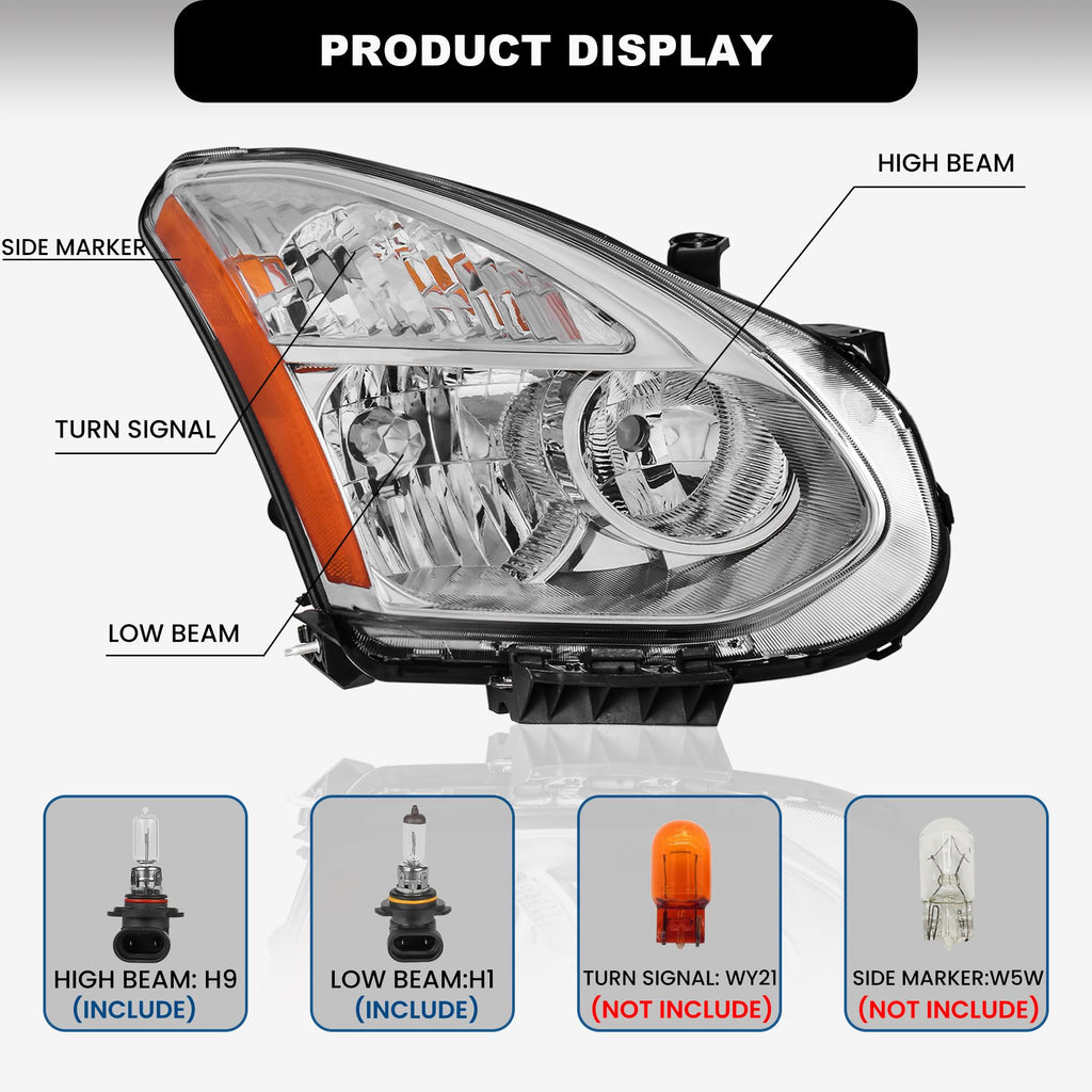 Headlights Assembly Compatible with 2008-2013 Nissan Rogue Compatible with 2014-2015 Rogue Select Halogen Head lights