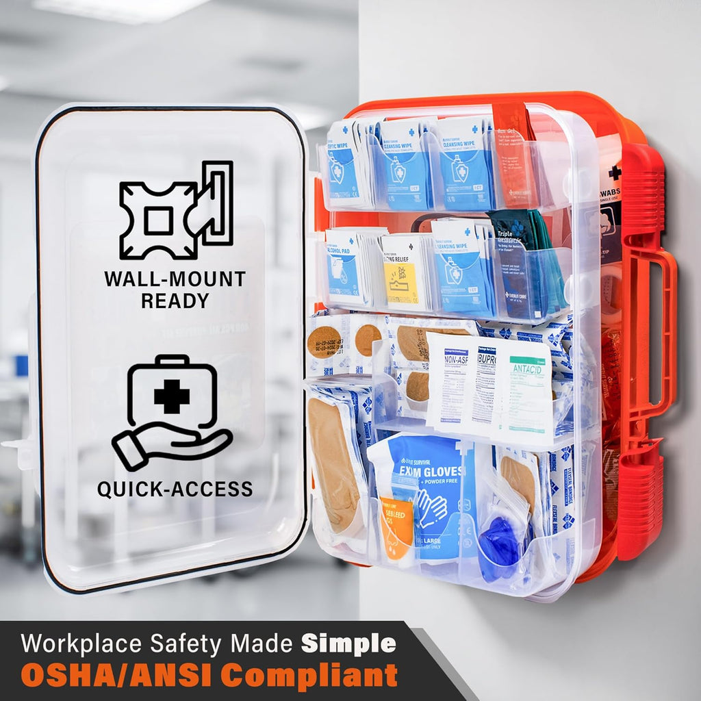 400 Pcs OSHA Compliant First Aid Kit, Wall-Mountable Essential Emergency Kit for Home, Business, School, Warehouse