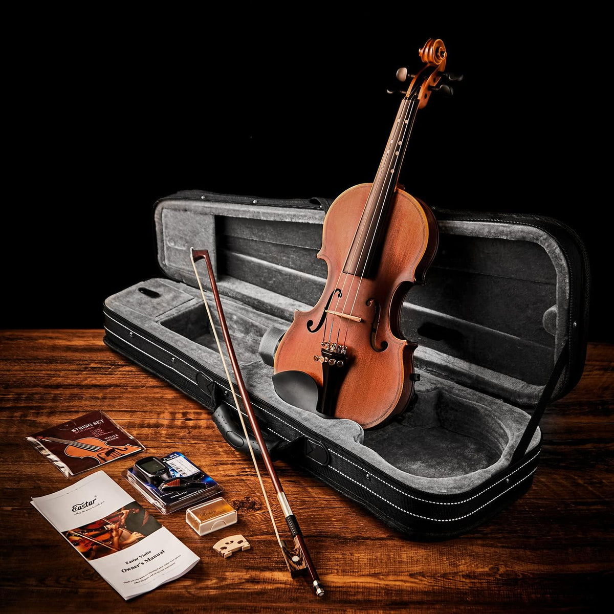 4/4 Full Size Violin Set Matte Fiddle for Beginners Adults with Hard Case, Rosin, Shoulder Rest, Bow, Tuner and Extra