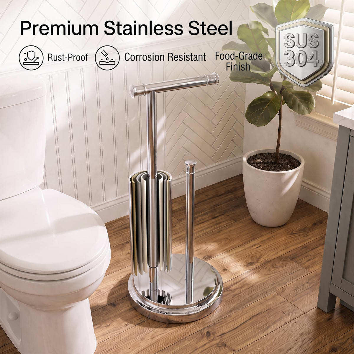 Toilet Paper Holder Stand Bathroom Free Standing Polished Chrome