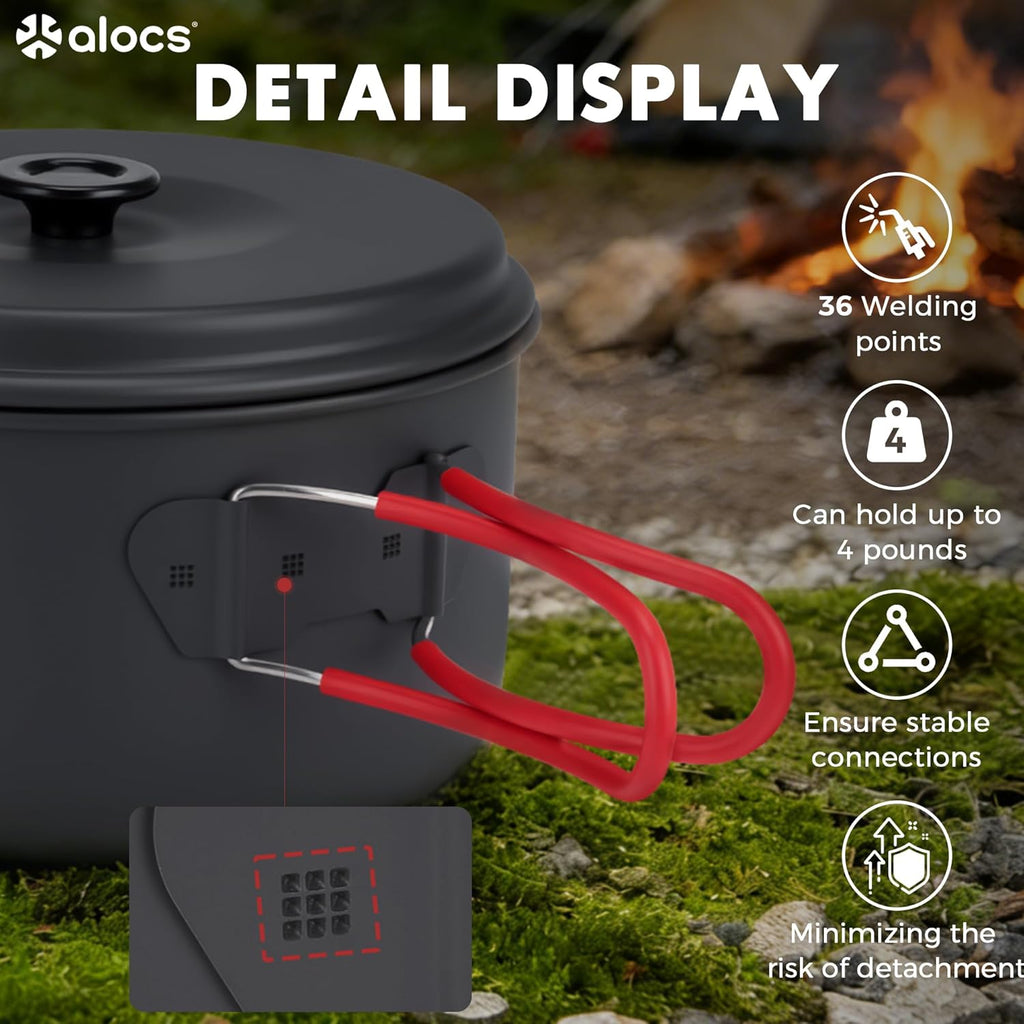 Camping Cookware Set Camping Gear, Compact Camping Pots and Pans Set, Durable Hard Alumina Camping Cooking Set for