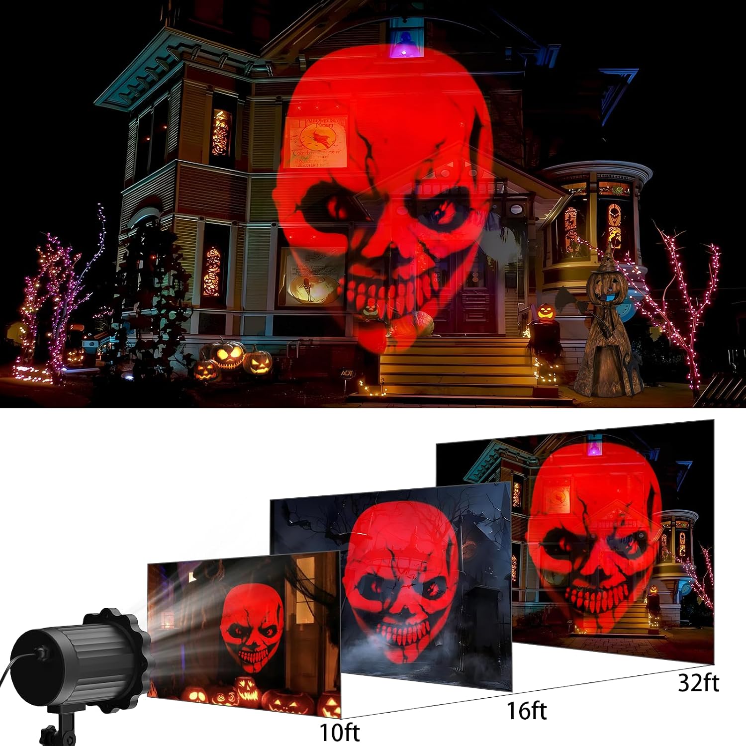 Halloween Decorations Outdoor, 3D Dynamic Red Skull Halloween Projector Lights, Waterproof Holiday Light for Window