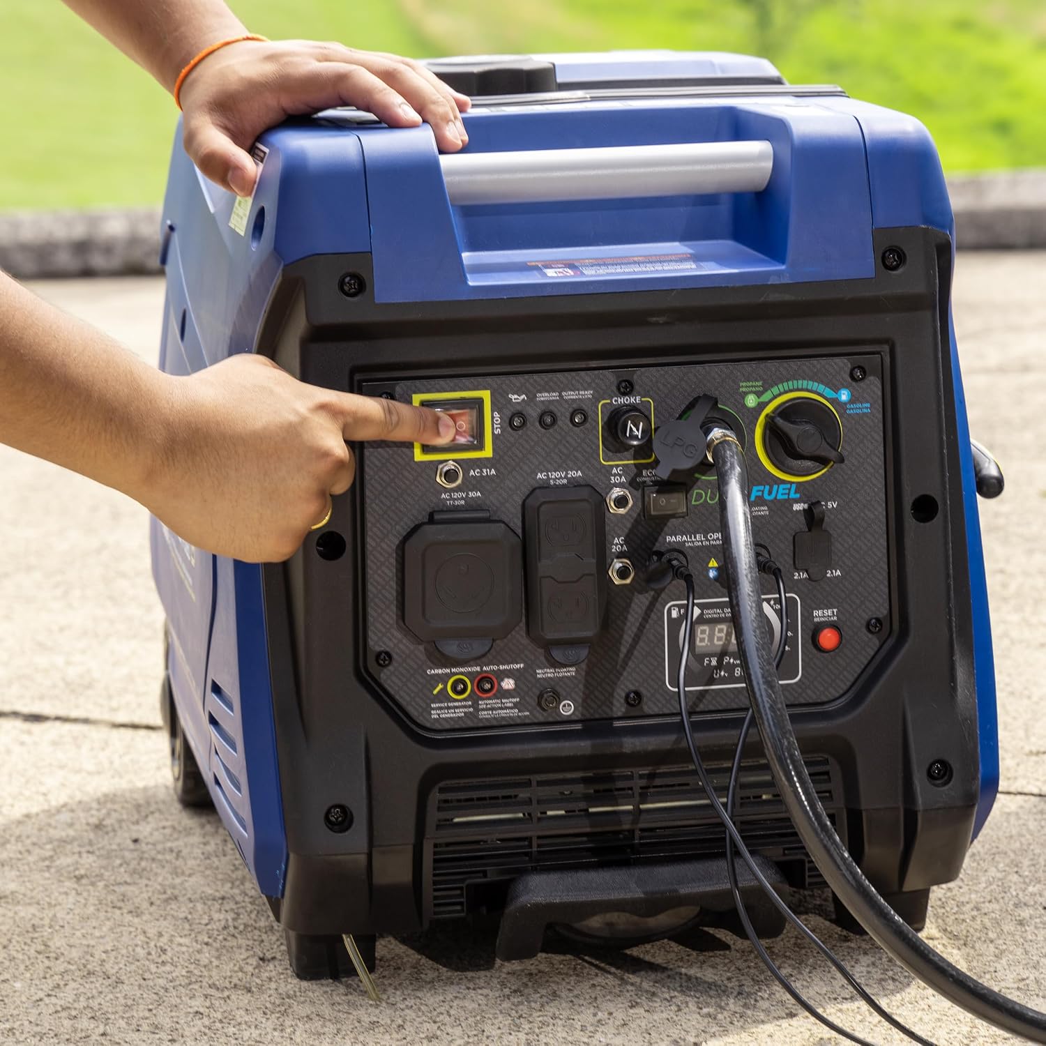 5000 Peak Watt Super Quiet Dual Fuel Portable Inverter Generator, Wheel & Handle Kit, Gas & Propane Powered, RV