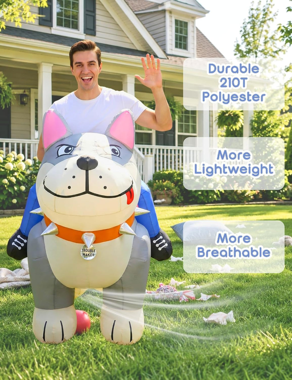 Inflatable Dog Costume for Adults, Funny Halloween Costume for Men, Blow Up Pitbull Animal Costume, Inflatable