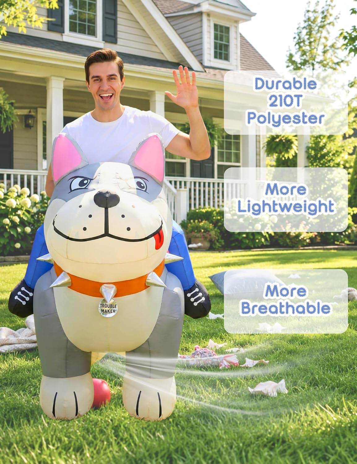 Inflatable Dog Costume for Adults, Funny Halloween Costume for Men, Blow Up Pitbull Animal Costume, Inflatable