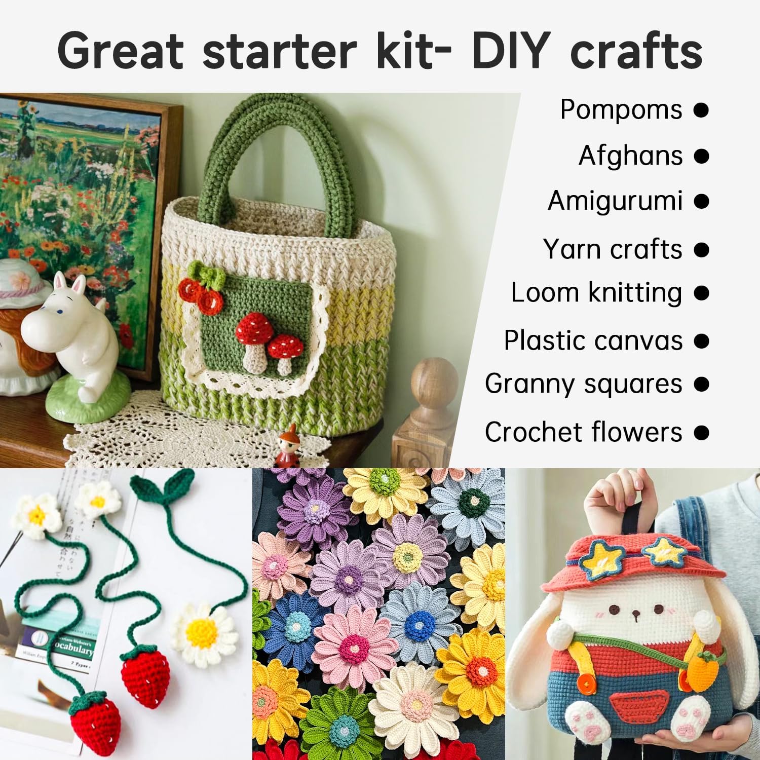 Crochet Yarn Kit for Beginners, 1440 Yards 32 Colors Acrylic Yarn Skeins, 2 Crochet Hooks, 2 Weaving Needles, 4