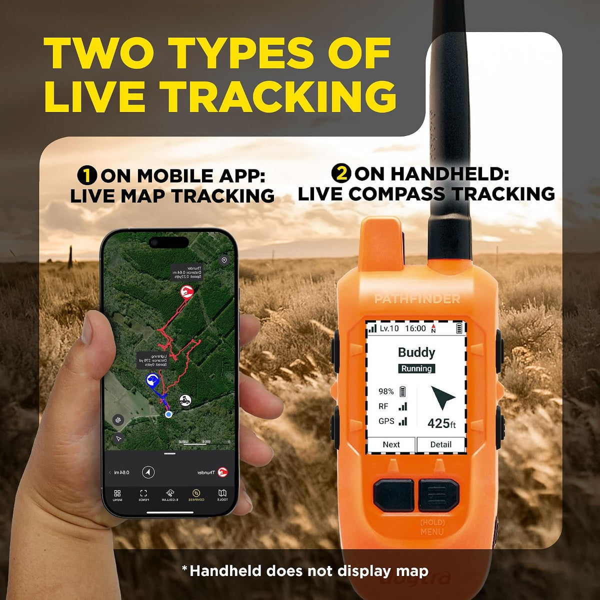 PATHFINDER2 MINI Compass Live GPS Dog Tracking & Training System - 4-Mile Range E-Collar Handheld with No