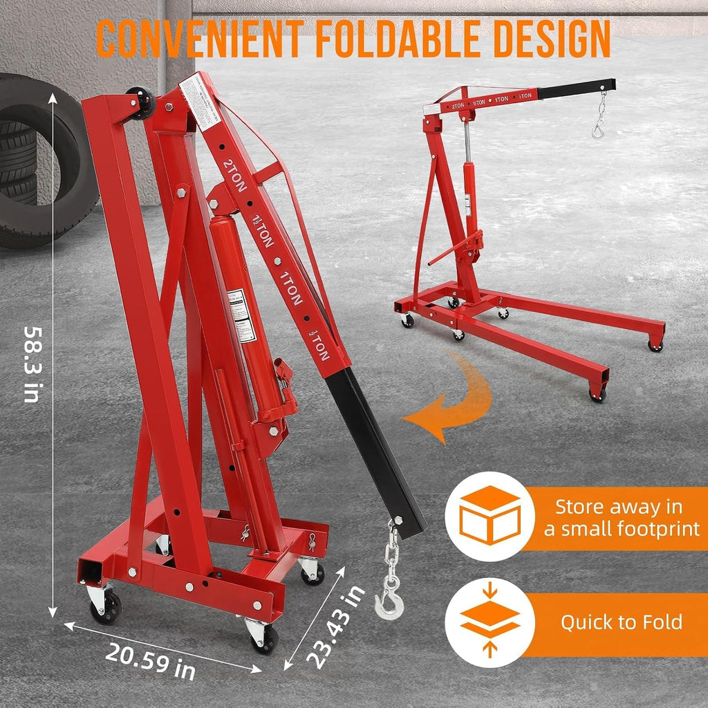 2 Ton Engine Hoist, Hydraulic Cherry Picker Engine Crane, Red