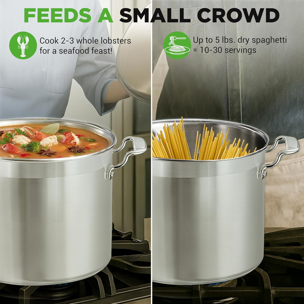 16-Quart Stainless Steel Stockpot - 18/8 Food Grade Heavy Duty Large Stock Pot for Stew, Simmering, Soup, Includes