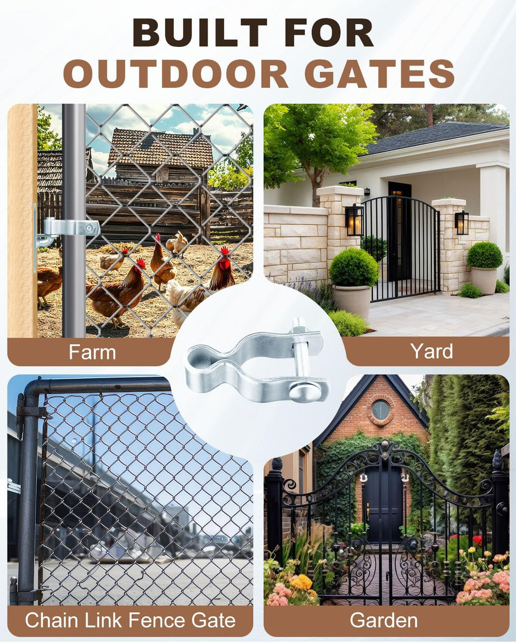 Gate Frame Hinges Fit 1-3/8" OD, Galvanized Chain Link Fence Gate Hinges