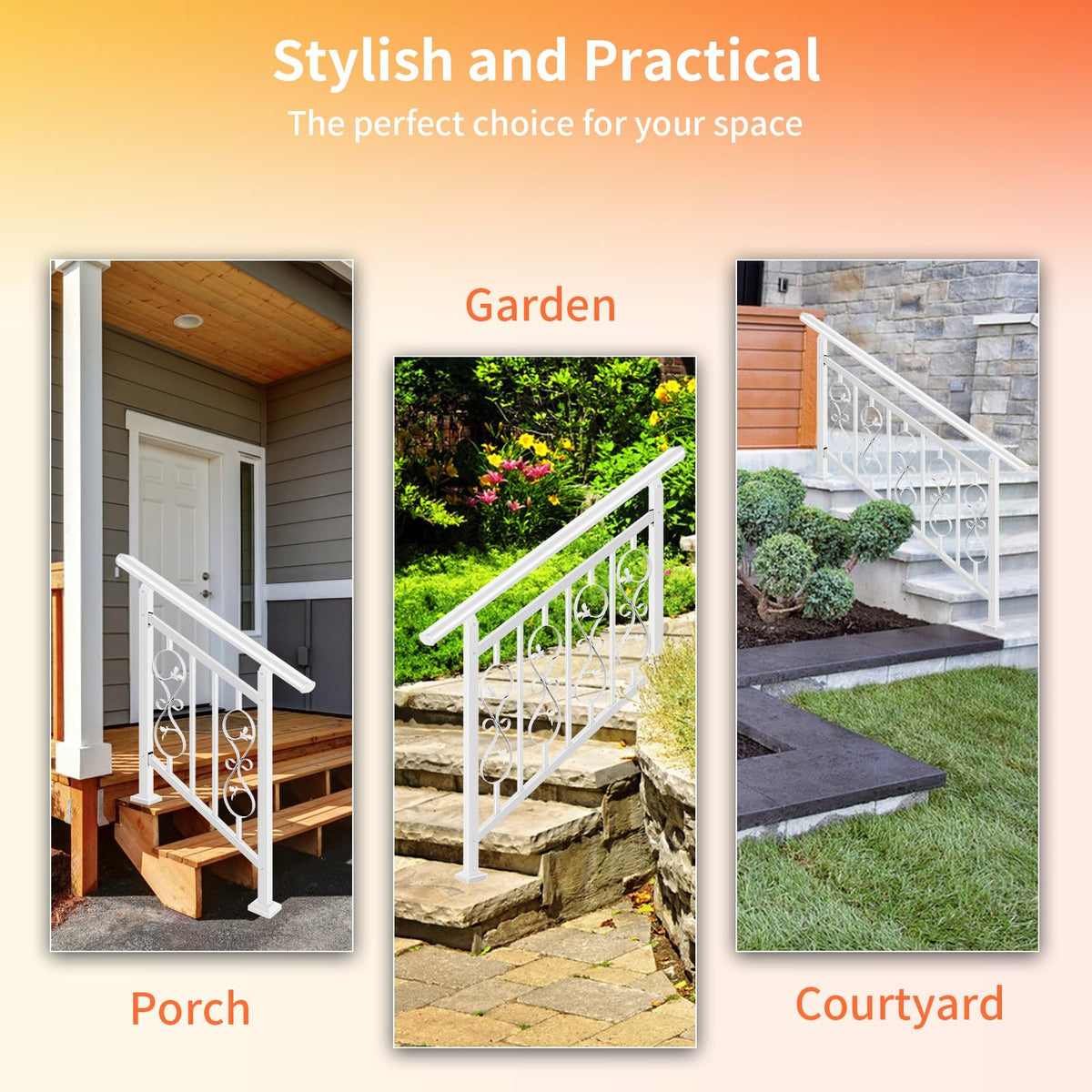 Unique Design 4 Step Hand Rails for Outdoor Steps, Adjustable