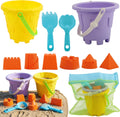 Beach Toys for Kids, 11-Piece Sand Castle Bucket & Sand Toys Set | 6 sand molds, 2 shovels, mesh bag, beach pail &