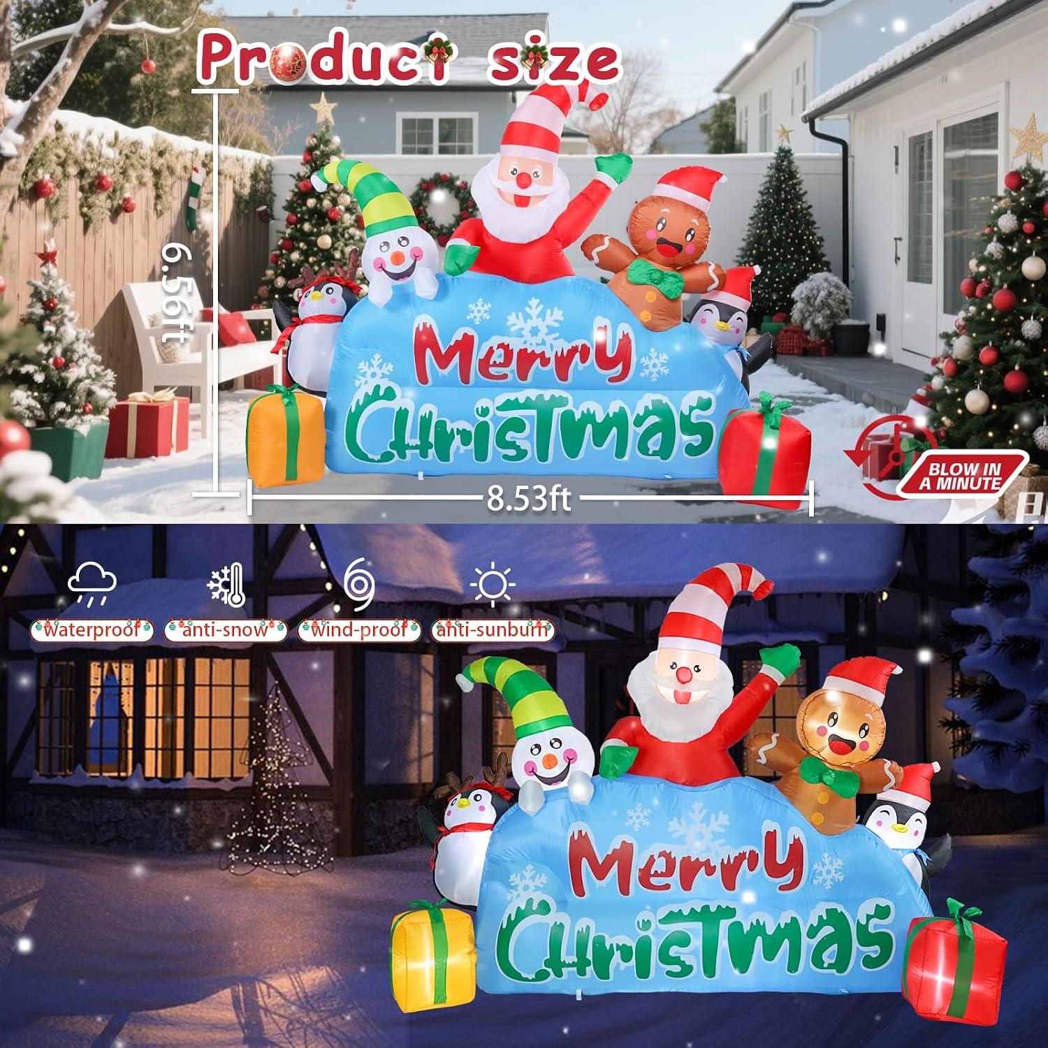 8.53 FT Christmas Inflatable Outdoor Holiday Celebrate Decor | Waterproof Material, Christmas Blow Up, Built-in LED