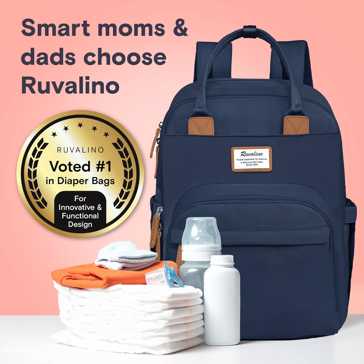 Diaper Bag Backpack-Multifunction Baby Travel Bag with Changing pad, Insulated Bottle Holders & Pacifier Case, Large