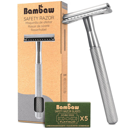 Double Edge Safety Razor for Men & Women, Metal Razor with 5 Double Edge Safety Razor Blades, Eco-Friendly Razor –