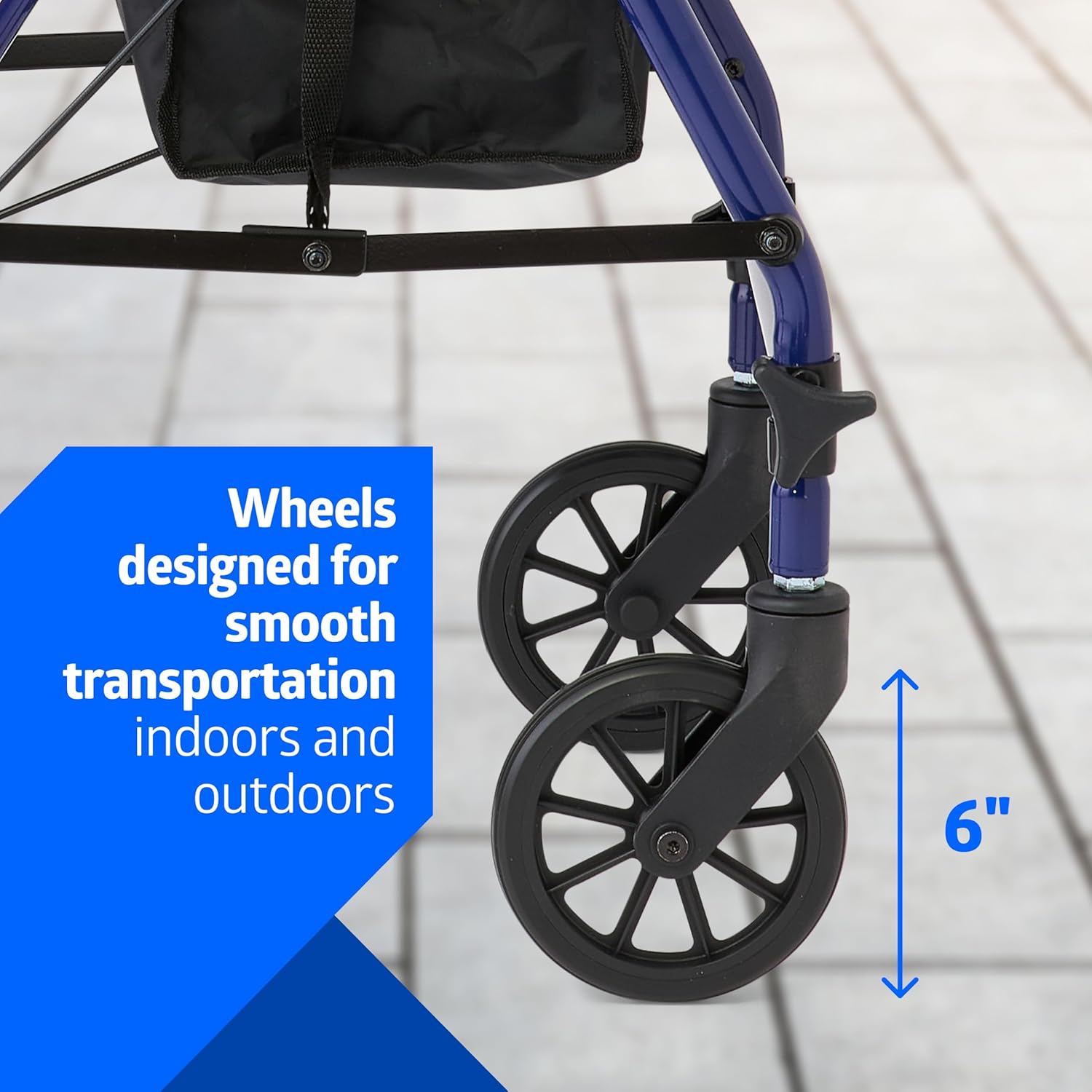 Rollator Walker with Seat, Steel Rolling Walker with 6-inch Wheels Supports up to 350 lbs, Medical Walker, Blue